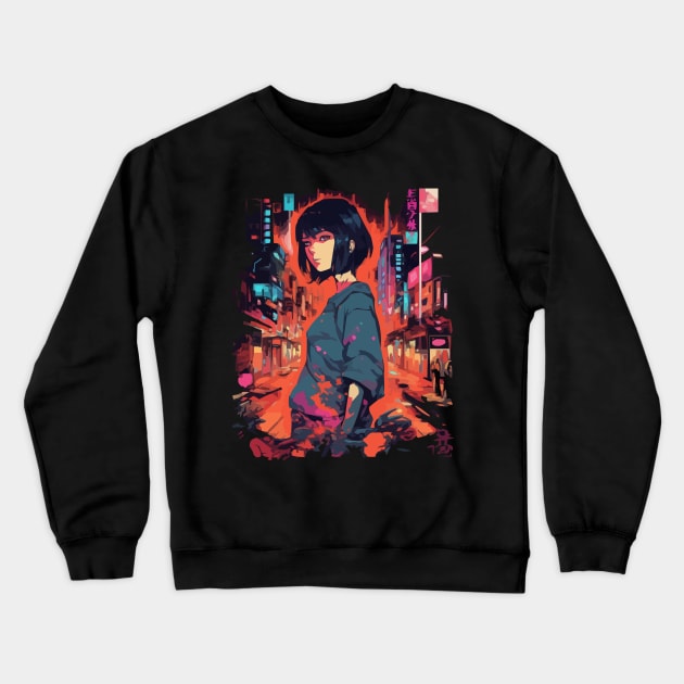 Cyberpunk Anime Aesthetic in Tokyo Japan Crewneck Sweatshirt by Pixy Official